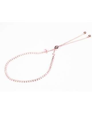 鍍玫瑰金方晶鋯石純銀索繩手鏈