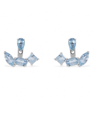 9K/375海藍寶白色黃金方晶鋯石鑲嵌耳環
