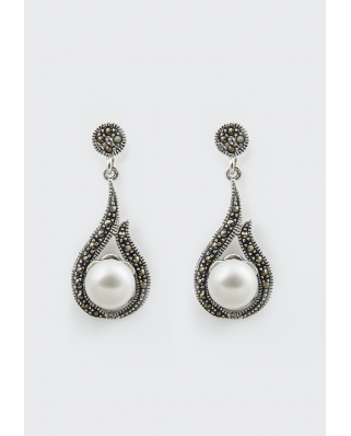 Drop Silver Earring with Pearl