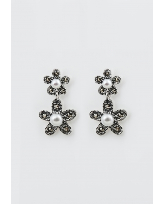 Flower Silver Earring with Pearl