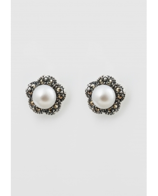 Flower Silver Earring with Pearl