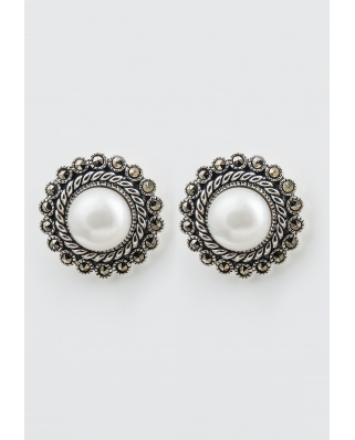 Round Silver Earring with Pearl