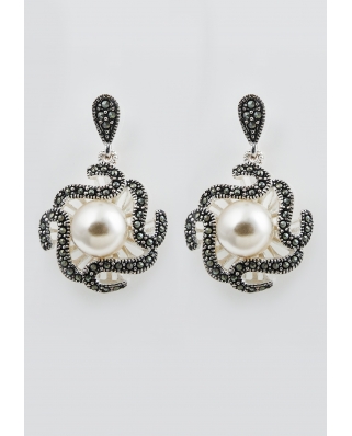 Retro Silver Earring with Pearl