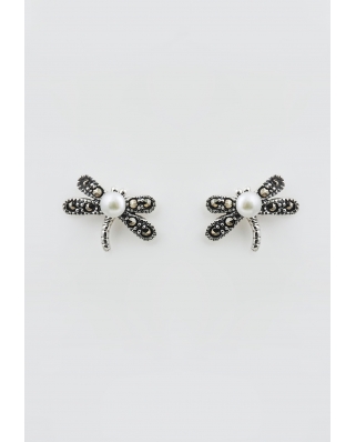 Dragonfly silver Earring with Pearl