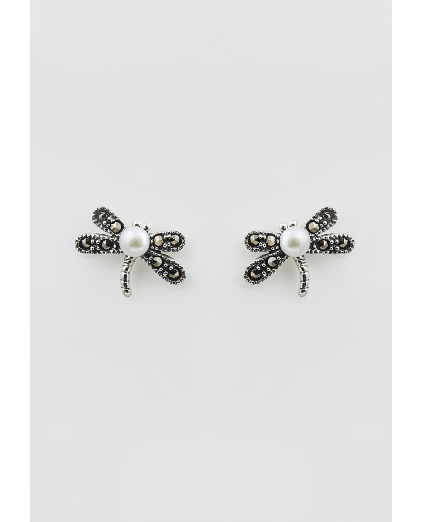 Dragonfly silver Earring with Pearl