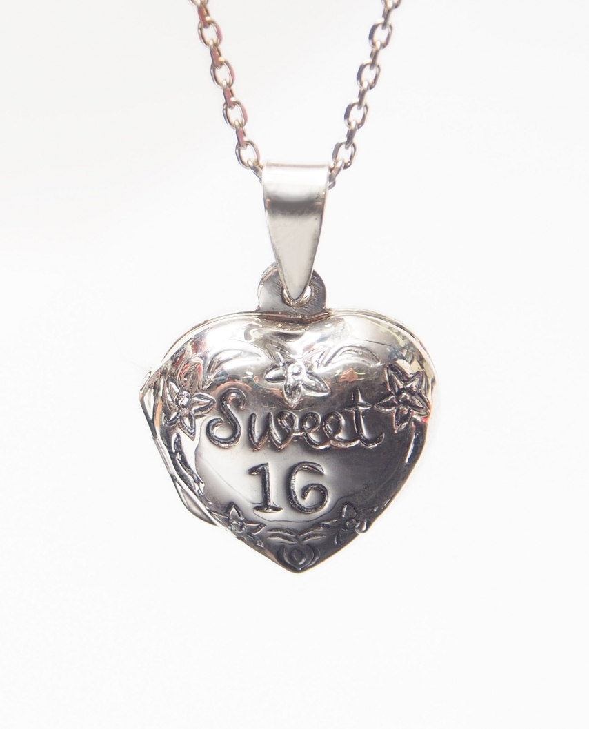 Sweet 16 Locket Heart Sterling Silver Pendant 10 x 15mm